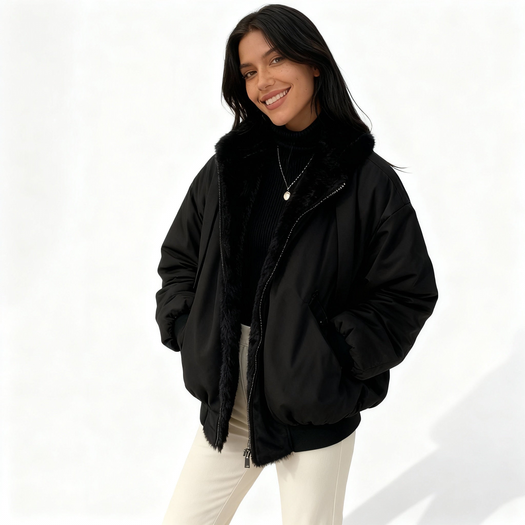 Komfort Fit Oversized Thermo Fleece Winterjacke Damen