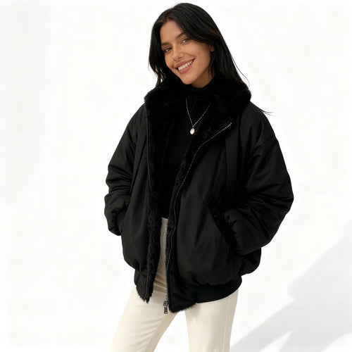 Komfort Fit Oversized Thermo Fleece Winterjacke Damen