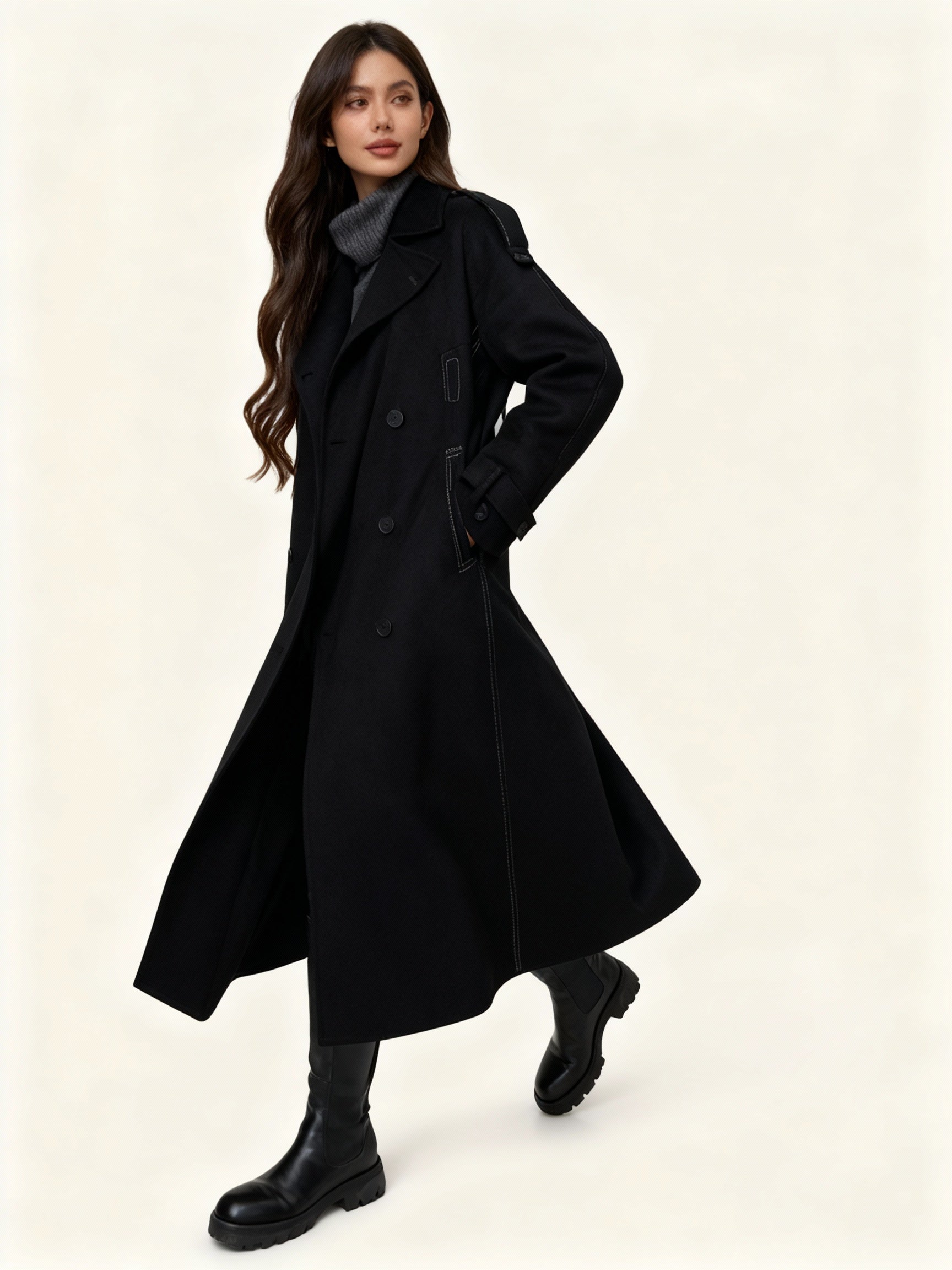 R&B | Damen Bouclé-Mantel mit Knopfdetails – Elegant & Zeitlos
