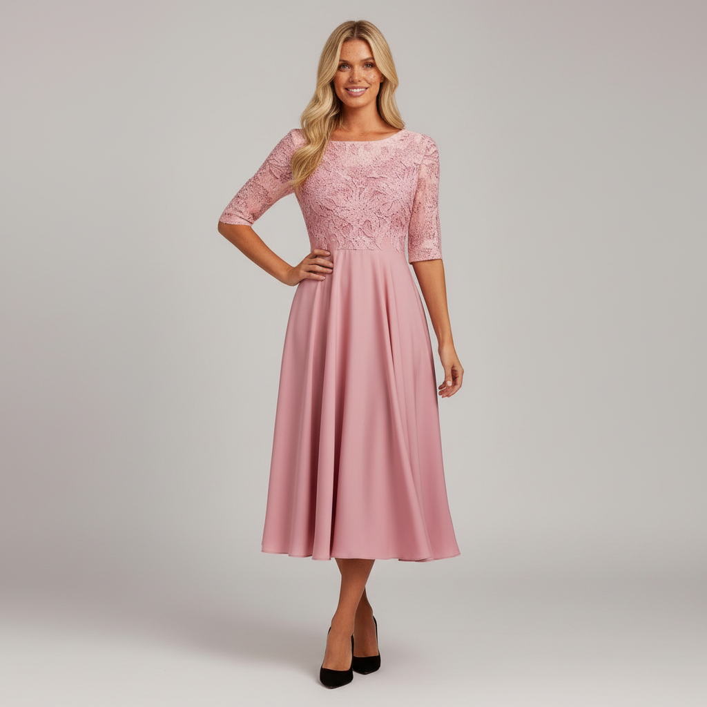 Damen Feminin Fallendes Chiffon Midikleid mit Fließendem Schnitt | R&B