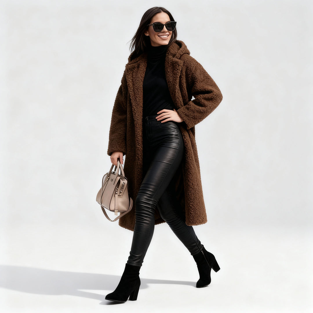 Eleganter Fleece Flauschmantel Damen Lang