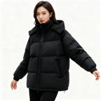 Damen isolierte Pufferjacke mit kuscheligem Innenfutter und verstellbarem Kapuzensystem –