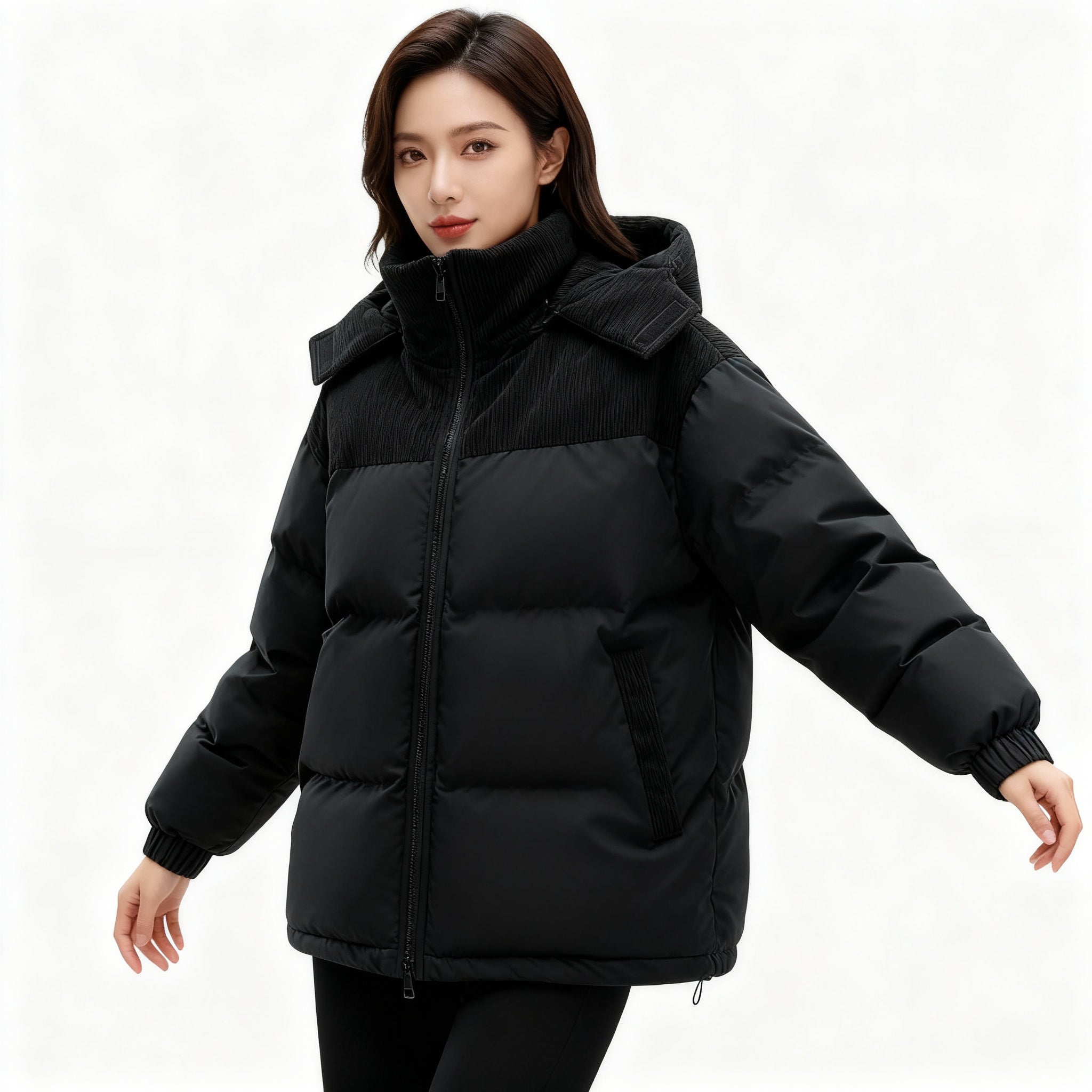 Damen isolierte Pufferjacke mit kuscheligem Innenfutter und verstellbarem Kapuzensystem –