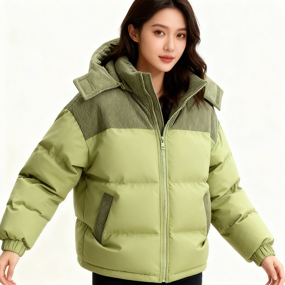 Damen isolierte Pufferjacke mit kuscheligem Innenfutter und verstellbarem Kapuzensystem – R&B
