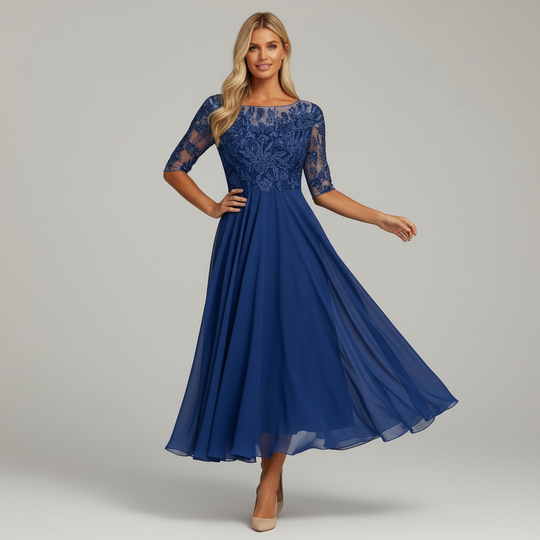 Damen Feminin Fallendes Chiffon Midikleid mit Fließendem Schnitt | R&B
