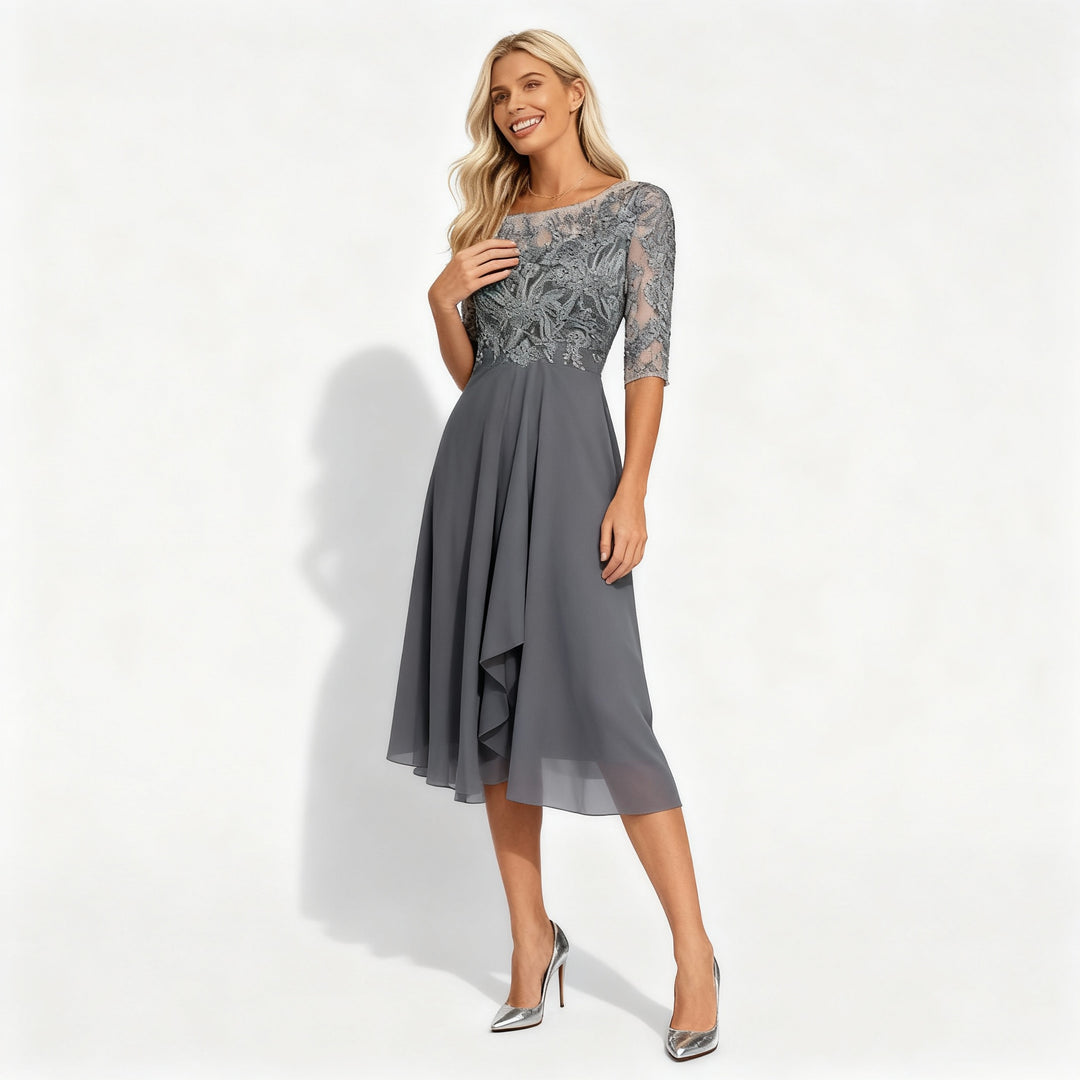 Damen Feminin Fallendes Chiffon Midikleid mit Fließendem Schnitt | R&B
