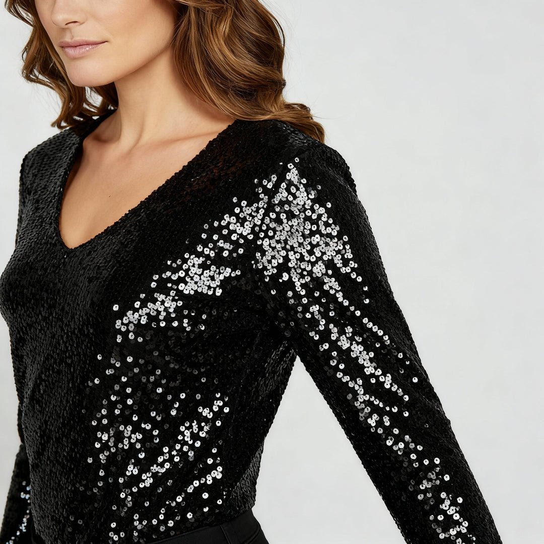 Glitzernde Party Eleganz V Ausschnitt Top Damen | R&B
