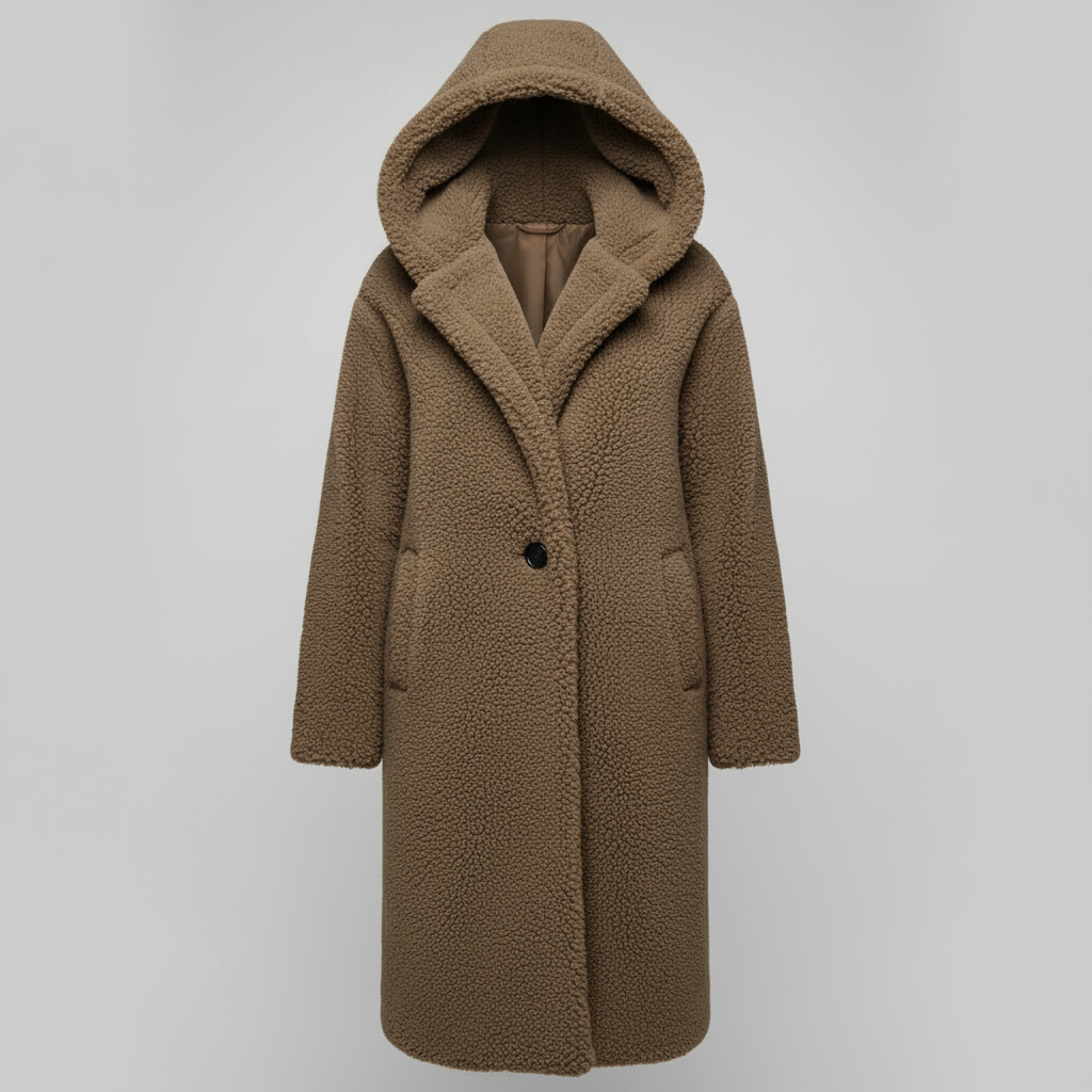 Modischer Teddy Mantel Damen Komfort Langer Mantel Kapuze | R&B