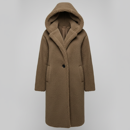 Modischer Teddy Mantel Damen Komfort Langer Mantel Kapuze | R&B