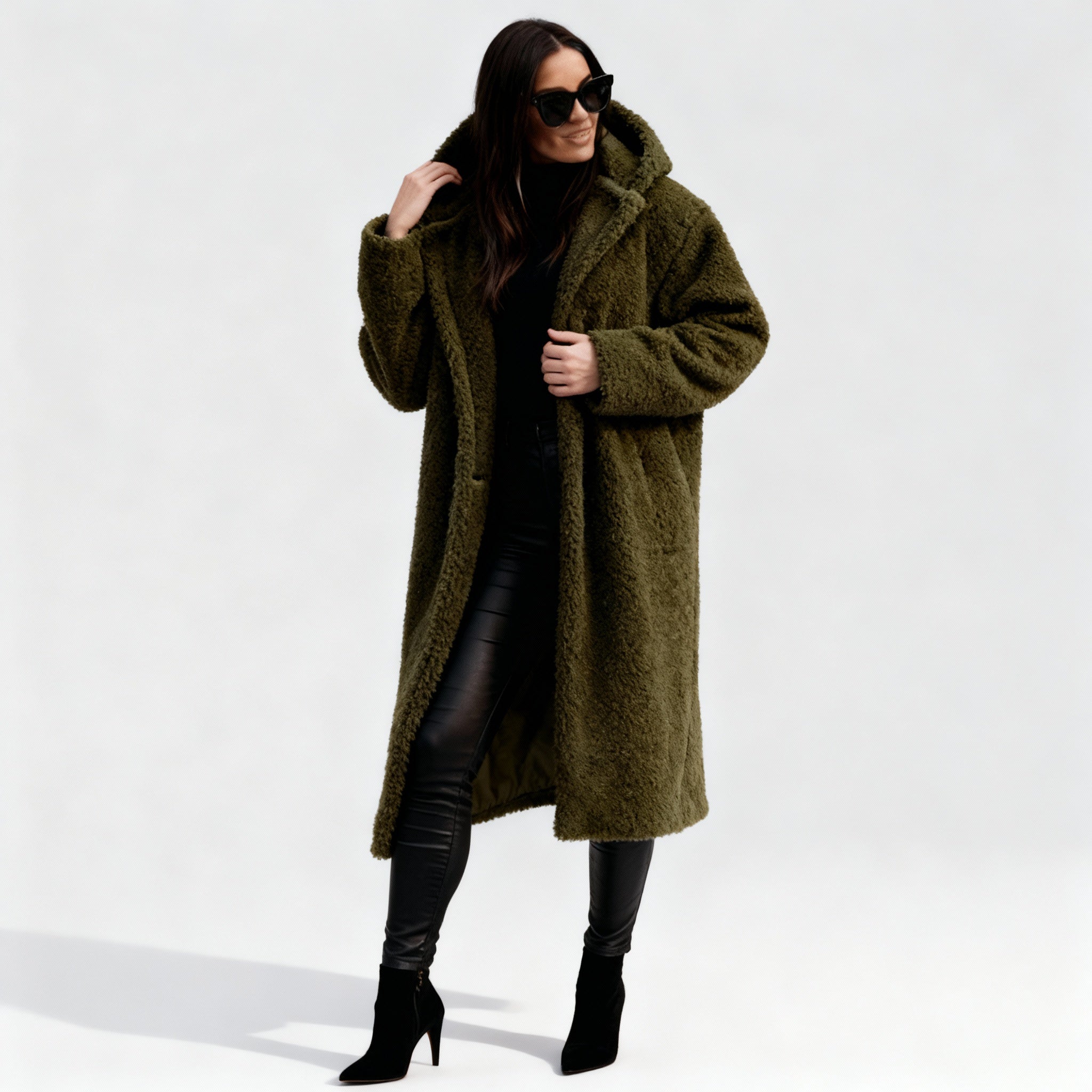 Eleganter Fleece Flauschmantel Damen Lang
