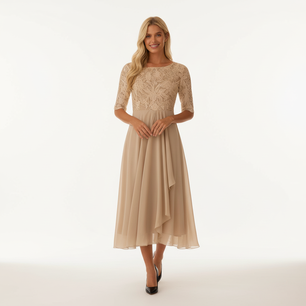 Damen Feminin Fallendes Chiffon Midikleid mit Fließendem Schnitt | R&B