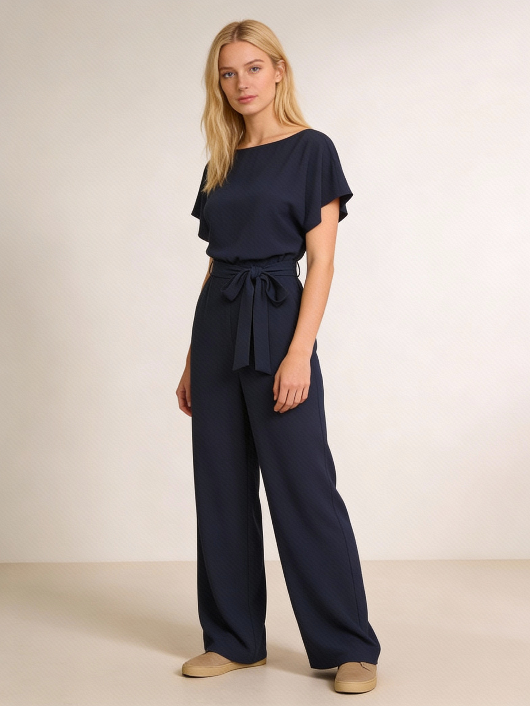 Damen Jumpsuit | Gerader Schnitt, Hohe Taille, Lang, Strickmaterial