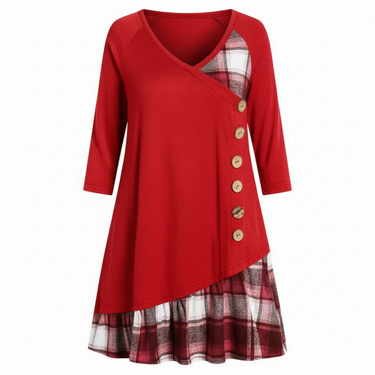 Langärmeliges Kariertes Damenkleid | R&B