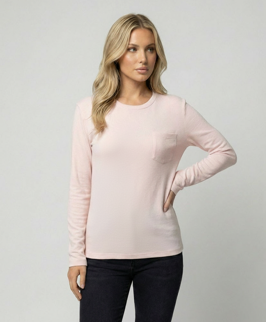 Lässiges Damen Langarmshirt Rundhals Tasche Loose Fit
