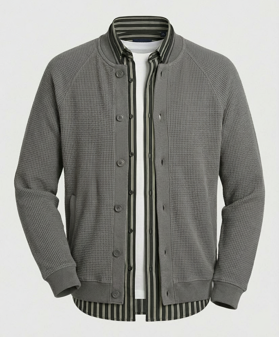Onun Japanische Waffelstrick Sweatshirt Jacke Sportlicher Cardigan für Herren