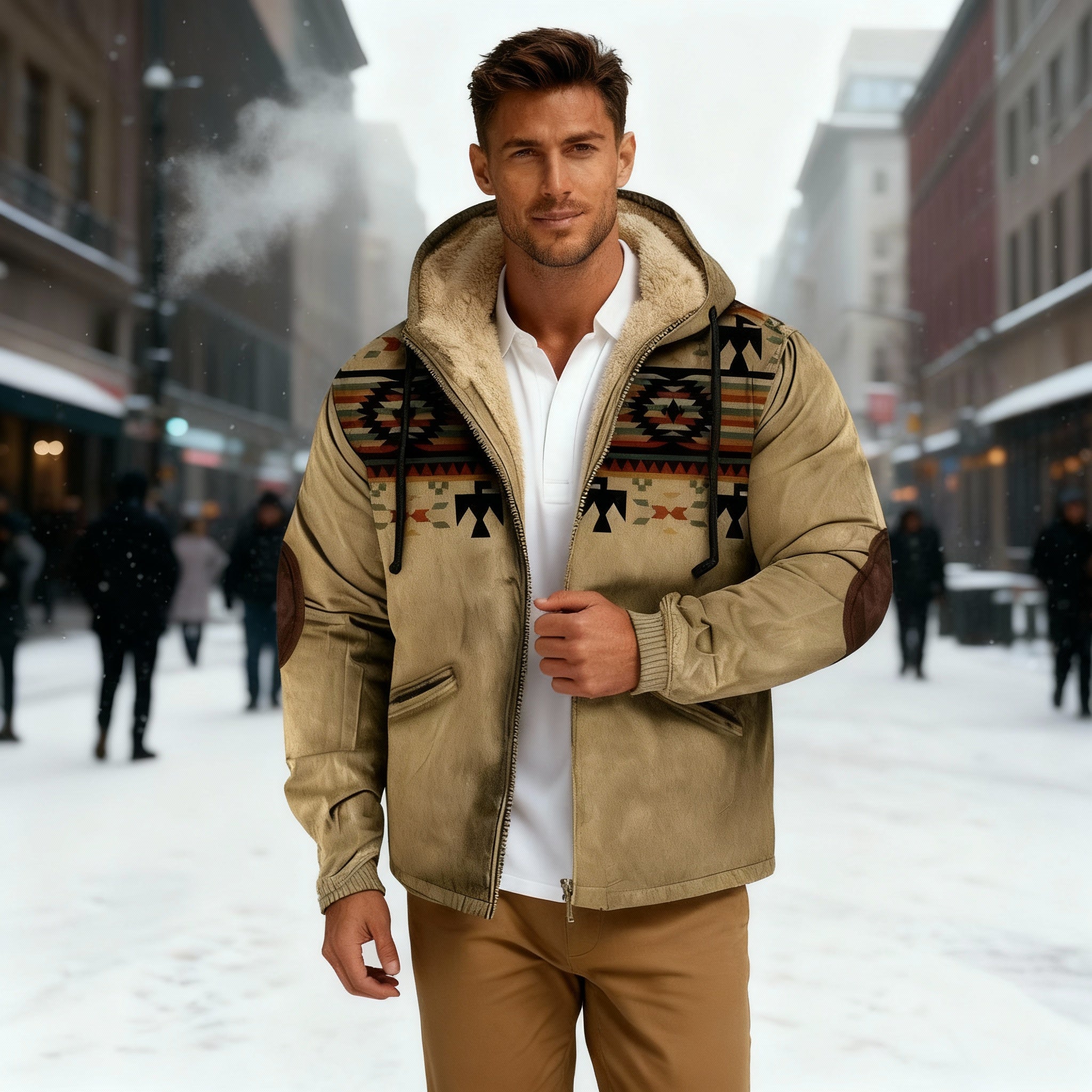 Jacke mit Kapuze und einheimischem Druck