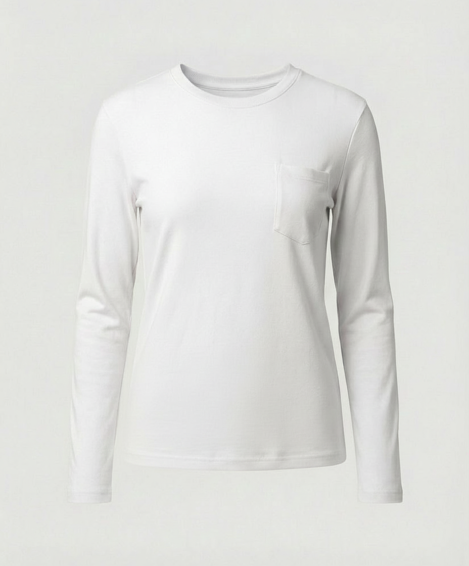 Lässiges Damen Langarmshirt Rundhals Tasche Loose Fit