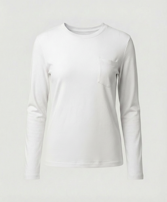 Lässiges Damen Langarmshirt Rundhals Tasche Loose Fit