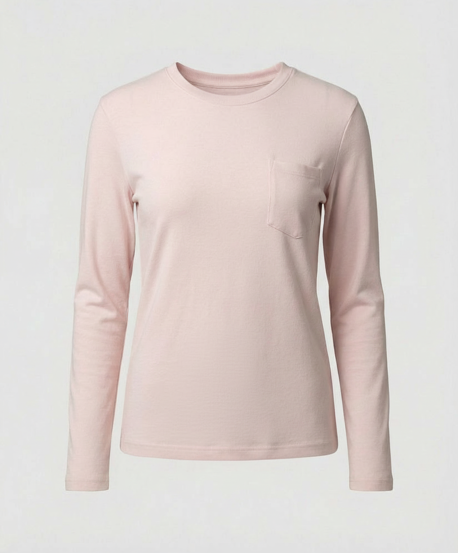 Lässiges Damen Langarmshirt Rundhals Tasche Loose Fit