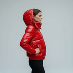 Isolierte Glänzende Kapuzen Damen Winterjacke