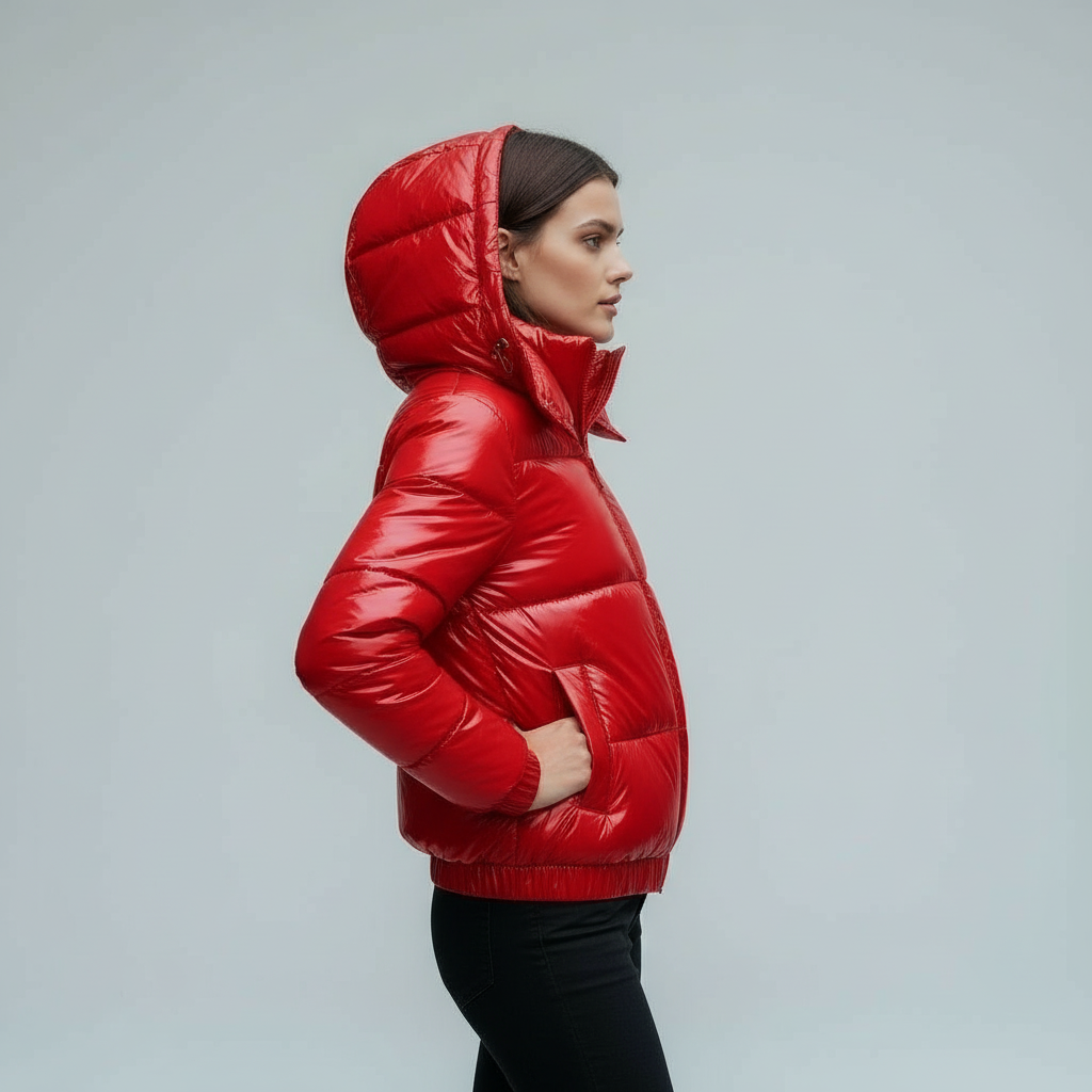 Isolierte Glänzende Kapuzen Damen Winterjacke