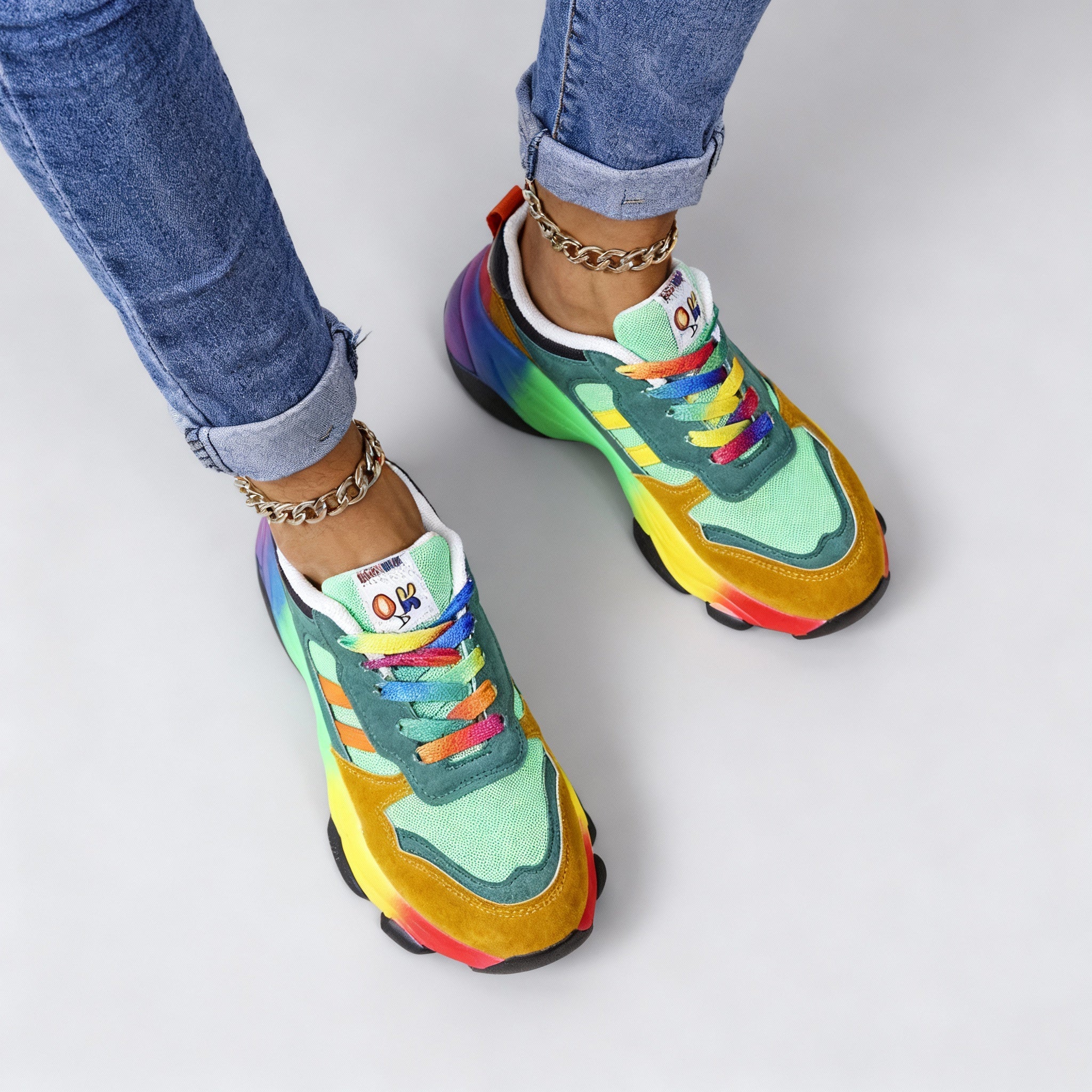 Damen Orthopädische Schuhe – Regenbogen, Ultraleicht, Stoßdämpfend, Fußgewölbestütze, Weite Zehenbox