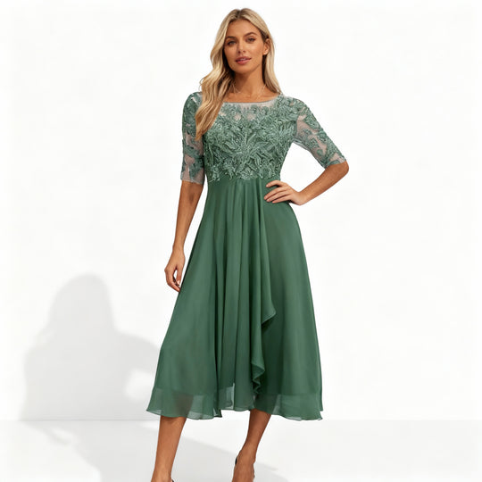 Damen Feminin Fallendes Chiffon Midikleid mit Fließendem Schnitt | R&B