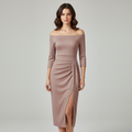 Elegantes Hochzeitsgast Kleid Off Shoulder Lang Satin | R&B