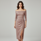 Elegantes Hochzeitsgast Kleid Off Shoulder Lang Satin | R&B