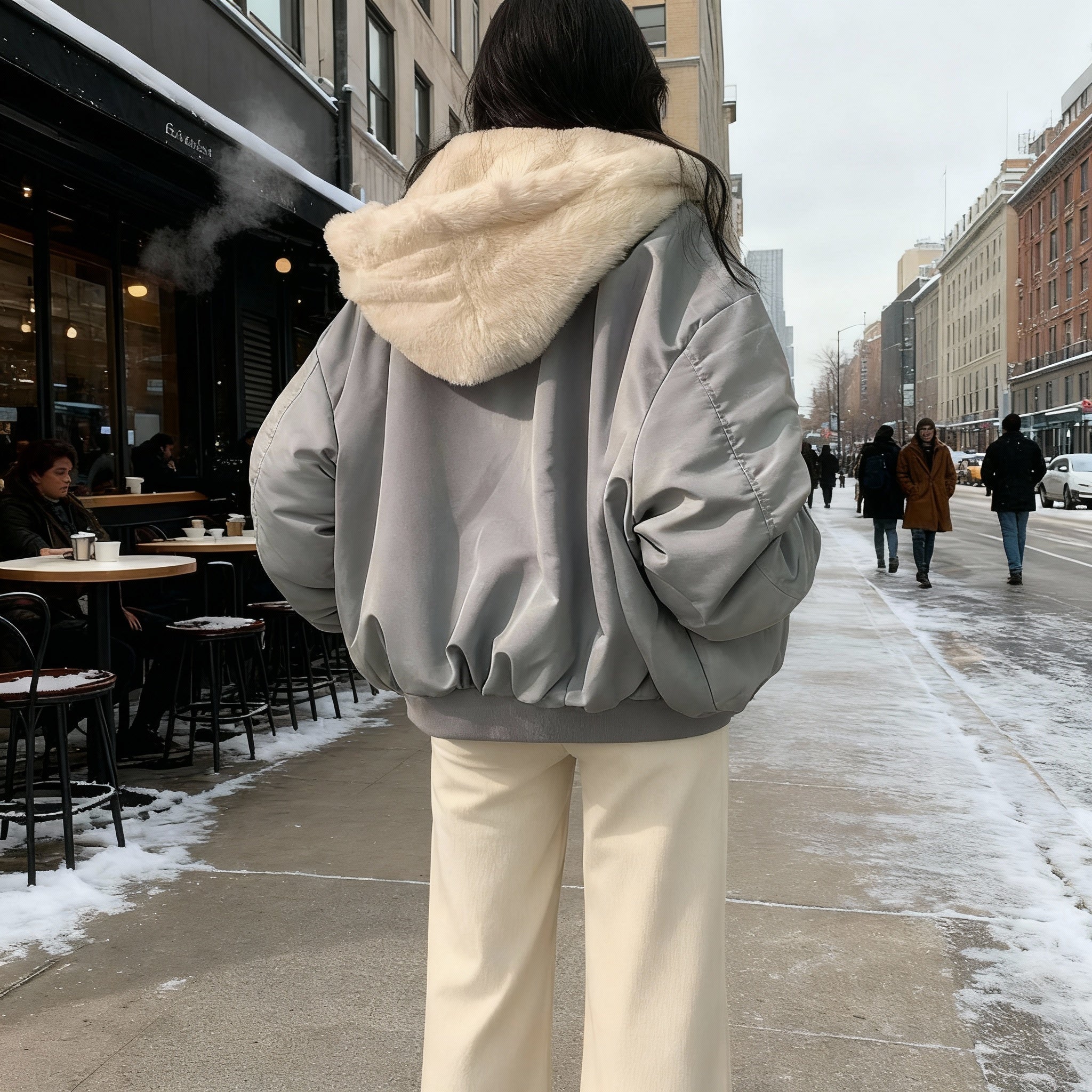 Thermo Komfort Oversized Fleece Wintermantel Damen
