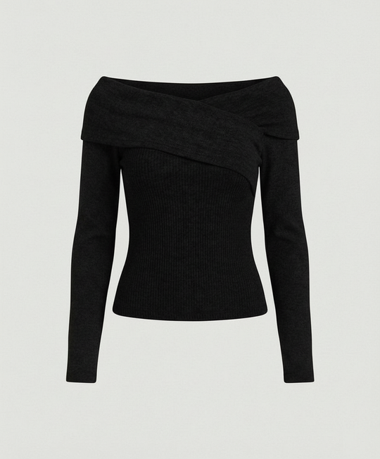 Französisches V-Ausschnitt Langarmshirt Damen Slim Fit Stretch Oberteil