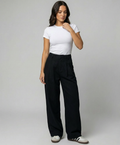 Schwarze High-Waist Straight Jeans Damen Übergröße Locker Bequem