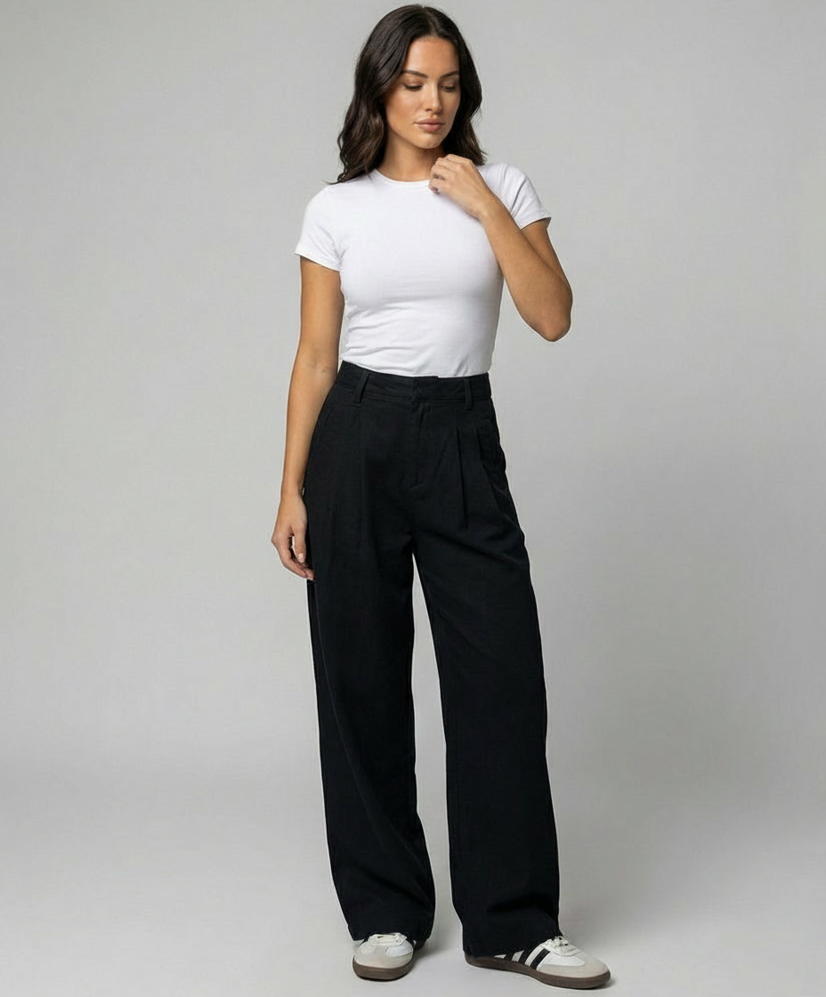 Schwarze High-Waist Straight Jeans Damen Übergröße Locker Bequem