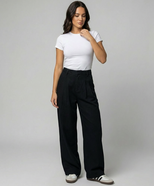 Schwarze High-Waist Straight Jeans Damen Übergröße Locker Bequem