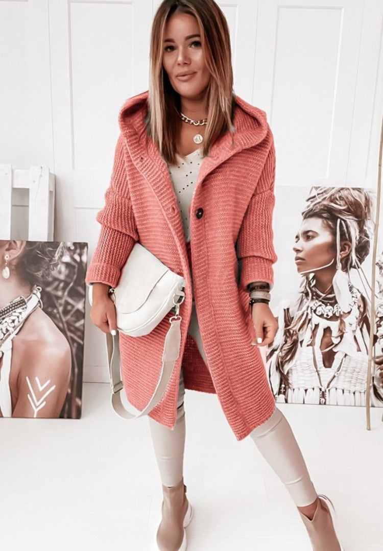 R&B | Langärmlige Strickjacke Mit Kapuze Und Knopfleiste
