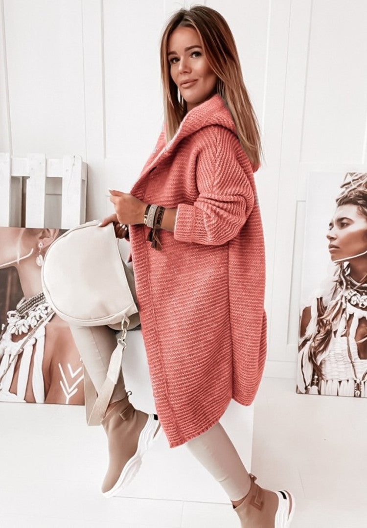 R&B | Langärmlige Strickjacke Mit Kapuze Und Knopfleiste