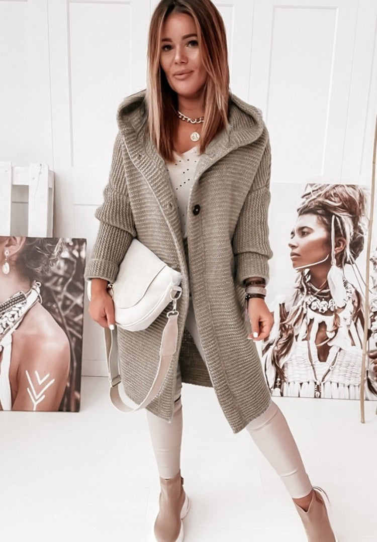 R&B | Langärmlige Strickjacke Mit Kapuze Und Knopfleiste