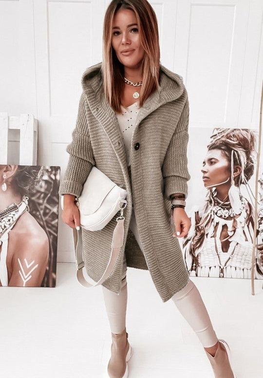 R&B | Langärmlige Strickjacke Mit Kapuze Und Knopfleiste