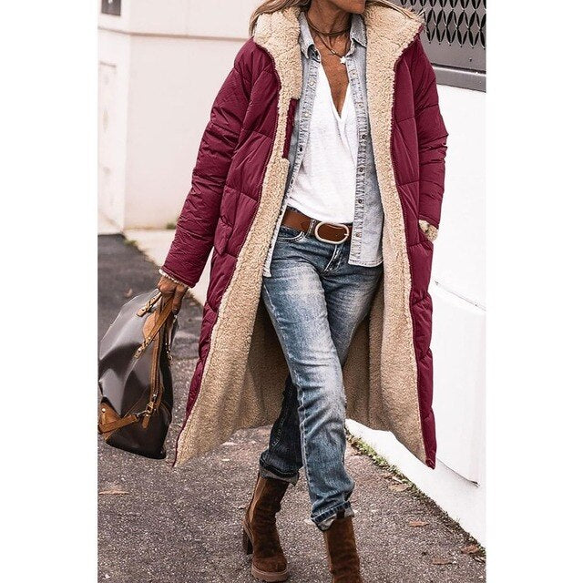 R&B | Wärmer Damen Mantel Aus Sherpa-Fleece mit Kapuze