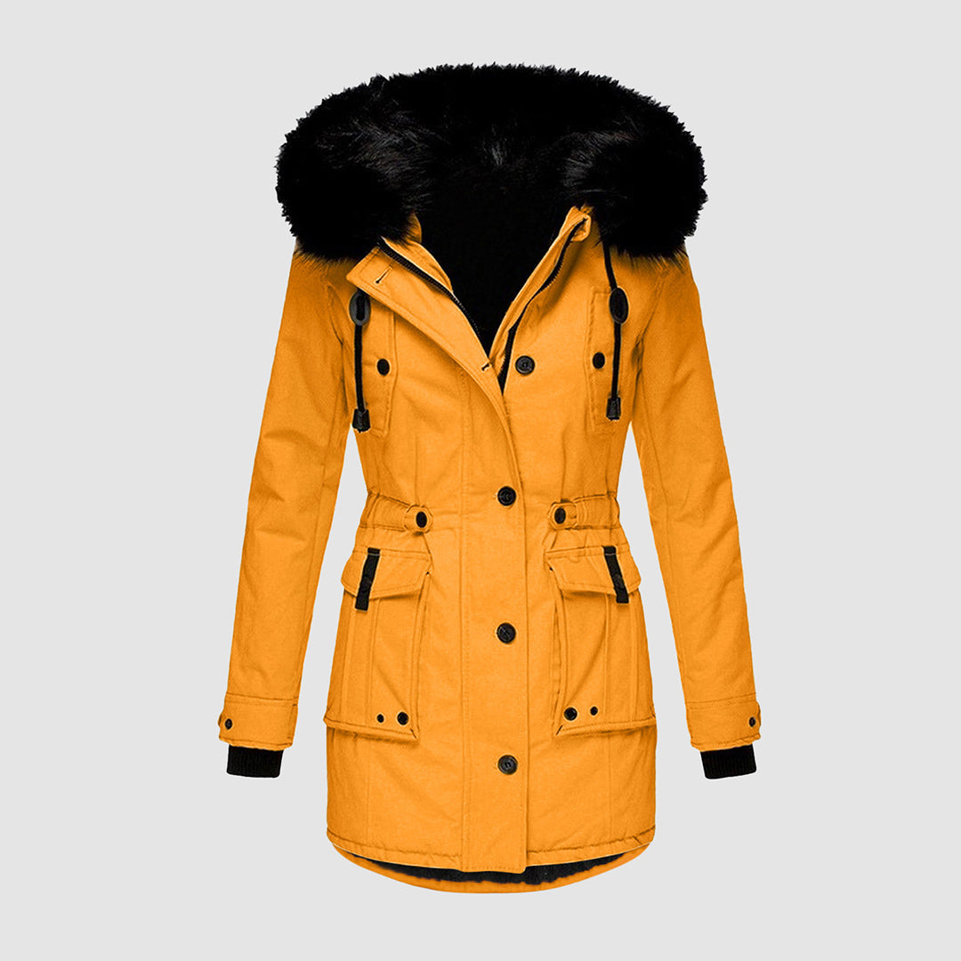 R&B | Lange Kapuzenjacke mit Synthetischem Pelzkragen für Damen Ideal für Den Winter