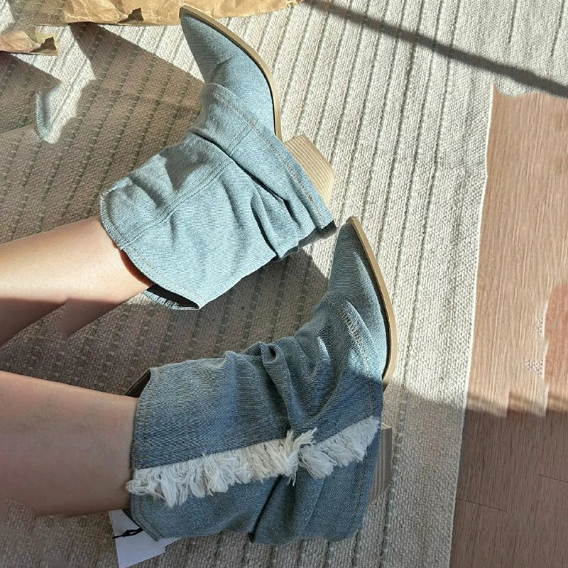 R&B | Blau Denim Oberschenkel Hohe Stiefel