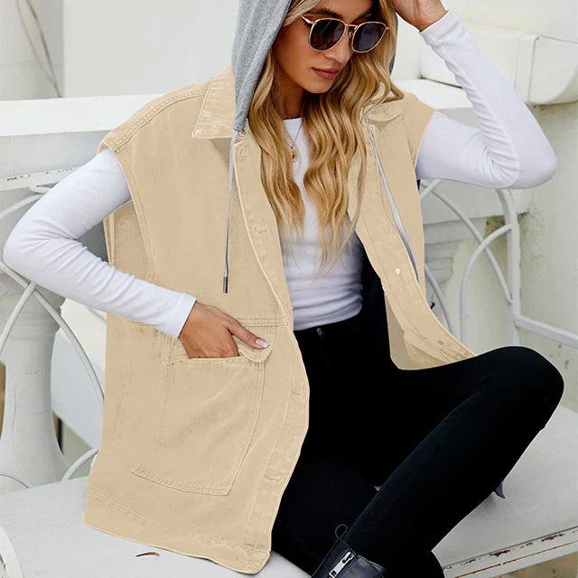 R&B | Denim Weste mit Kapuze und Used-Look