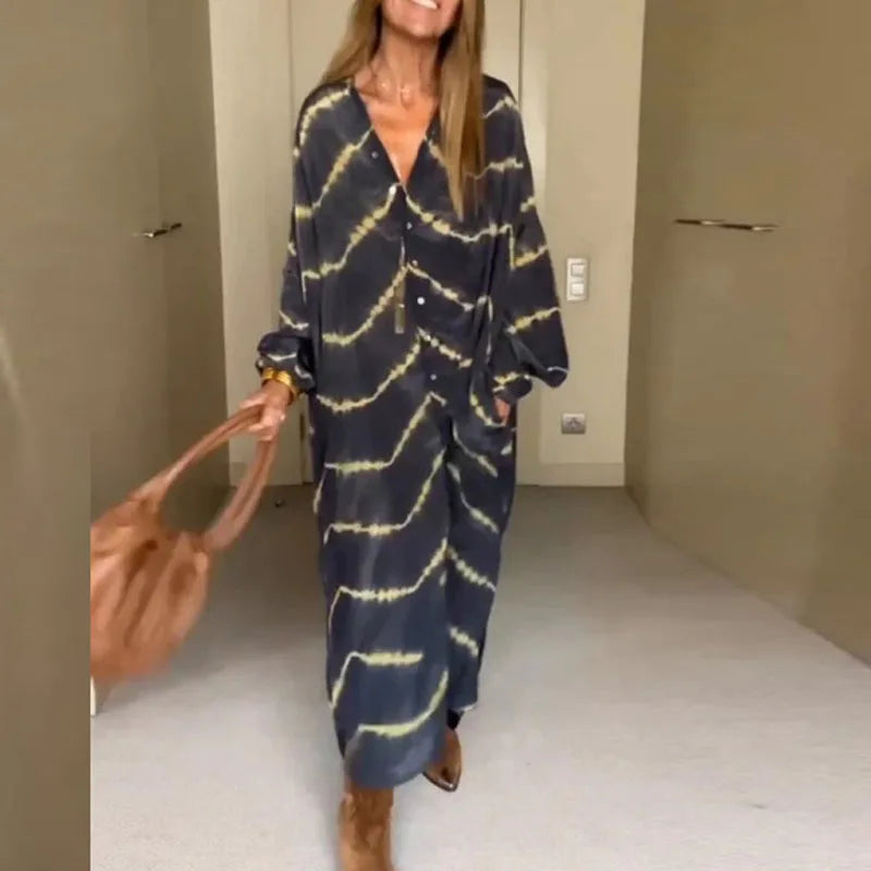 R&B | Boho Gestreiftes Langarmkleid