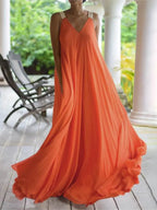 Chloë | Damen Maxikleid im Boho-Stil mit V-Ausschnitt, ärmellos, Sommer, einfarbig, lockere Passform