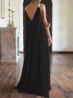 Chloë | Damen Maxikleid im Boho-Stil mit V-Ausschnitt, ärmellos, Sommer, einfarbig, lockere Passform