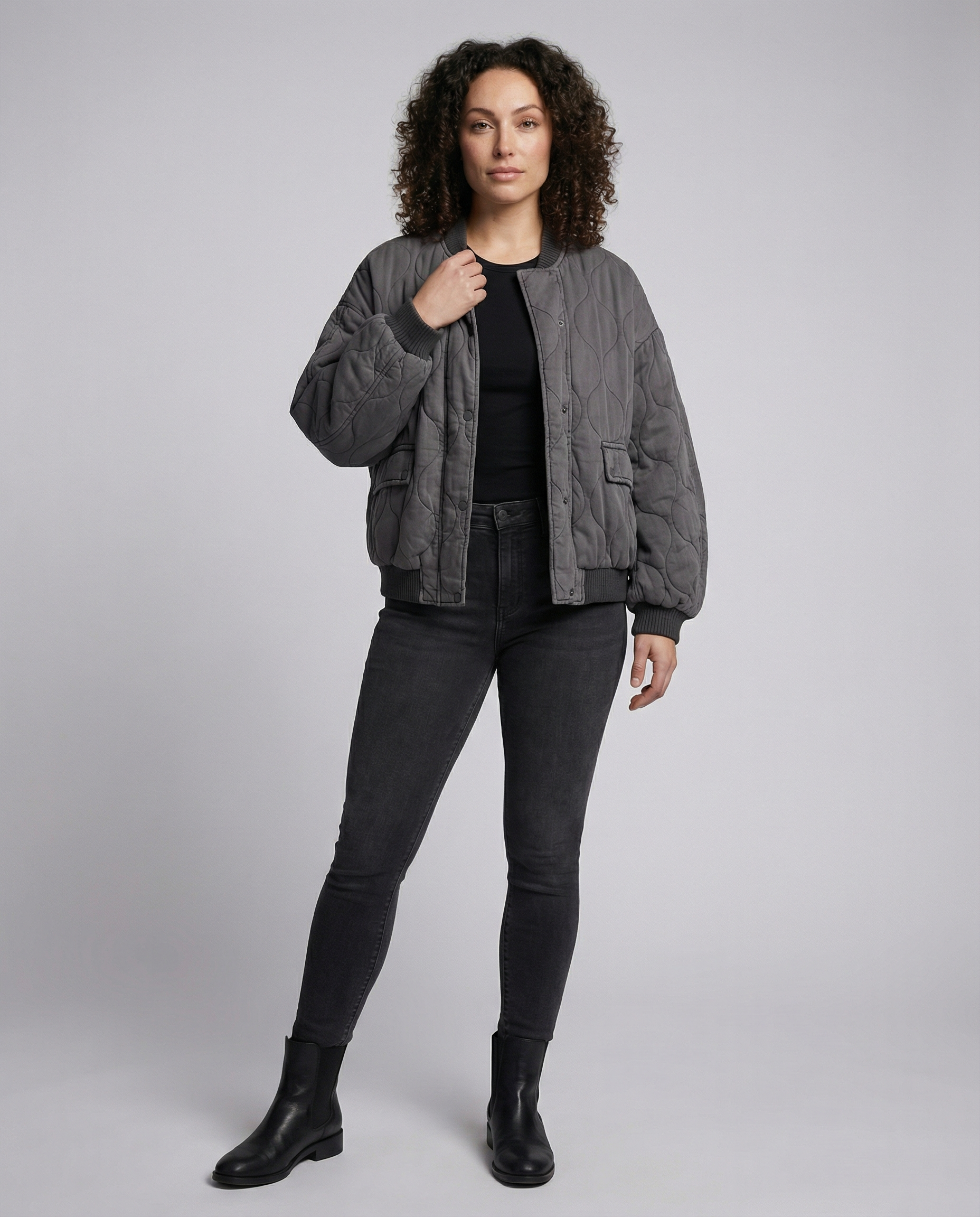 R&B | Damen Oversized Graue Bomberjacke