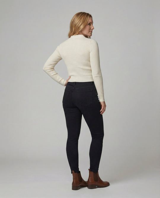 Figurbetonter Damen Langarm Strickpullover mit Polokragen im schicken Korea-Stil