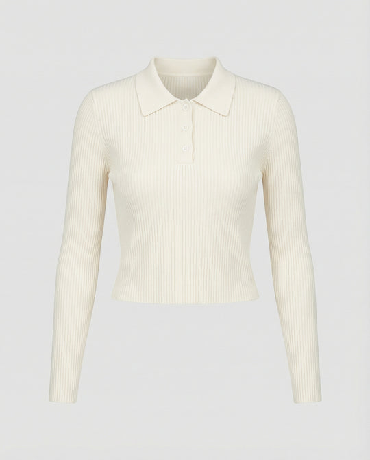 Figurbetonter Damen Langarm Strickpullover mit Polokragen im schicken Korea-Stil