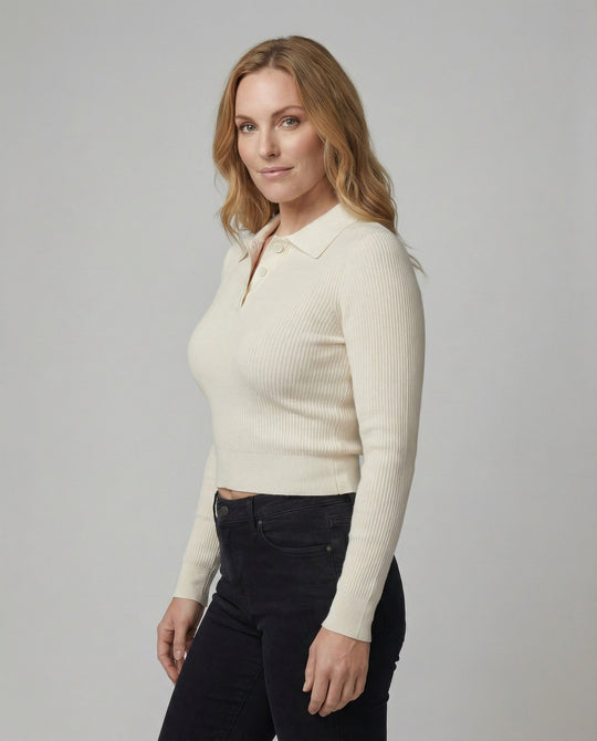 Figurbetonter Damen Langarm Strickpullover mit Polokragen im schicken Korea-Stil
