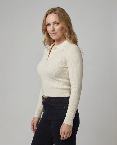Figurbetonter Damen Langarm Strickpullover mit Polokragen im schicken Korea-Stil